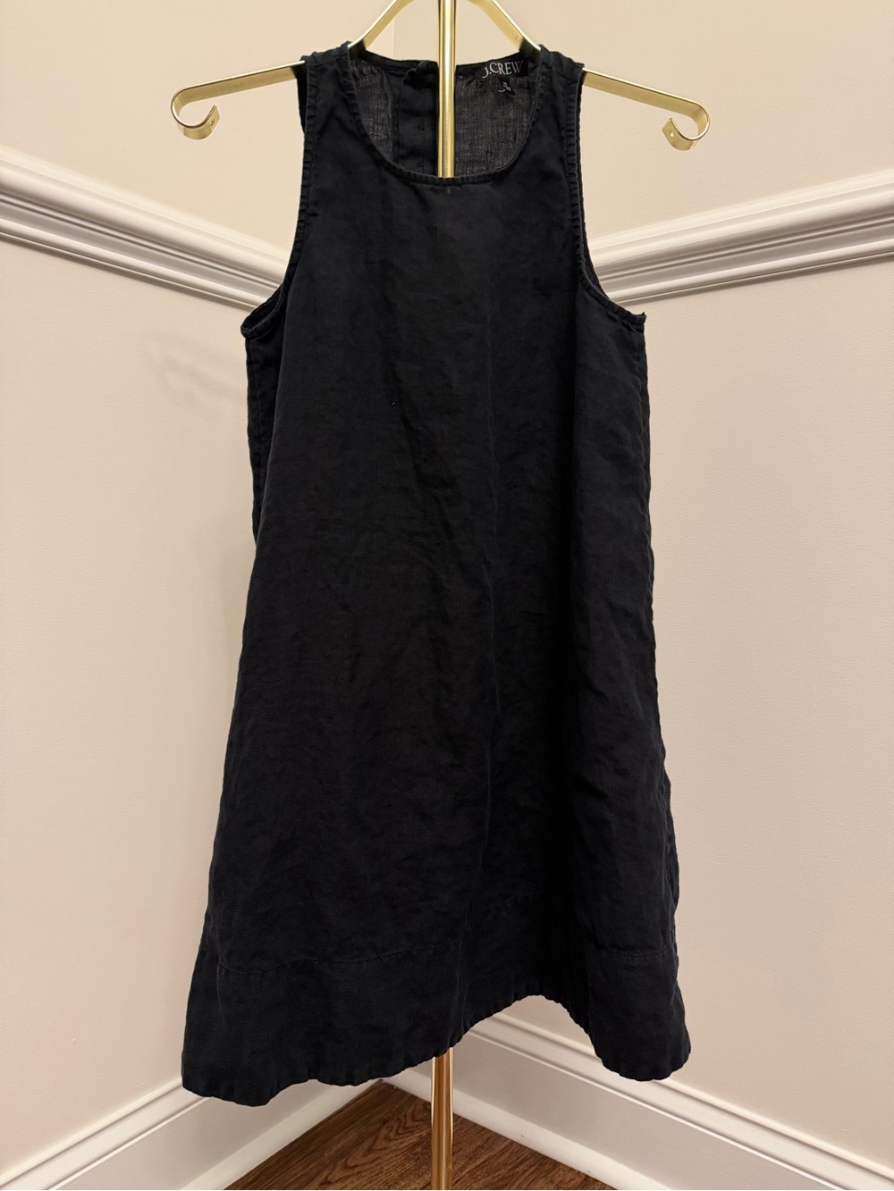 J. Crew Black Sleeveless Linen Maxine A-line Midi Button Back Dress XS